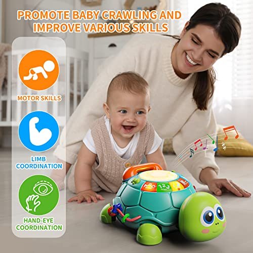 Baby Toys 6 to 12 Months, Tummy Time Toy for 12-18 Months, Musical Turtle Crawling Toys with Light & Sound, Birthday Gift Early Educational Toy for Baby Infant 6 7 8 9 10 Months 1 2 Year Old
