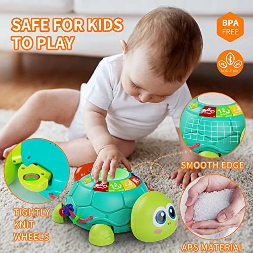 Baby Toys 6 to 12 Months, Tummy Time Toy for 12-18 Months, Musical Turtle Crawling Toys with Light & Sound, Birthday Gift Early Educational Toy for Baby Infant 6 7 8 9 10 Months 1 2 Year Old