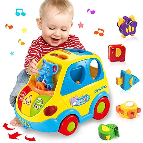Baby Toys for 1 Year Old Boy Girl Gift Musical Bus Baby Toys 6-12 12-18 Months Toddler Early Learning Montessori Toy for 1 2 3 Year Old Boy with Music/Light/Smart Shapes Christmas Birthday Gifts