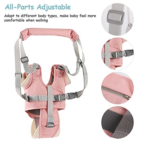 Baby Walking Harness Handheld Baby Walker Assistant Belt Adjustable Toddler Infant Walker Safety Harnesses Standing Up and Walking Learning Helper with Detachable Crotch for 9-24 Month (Pink)
