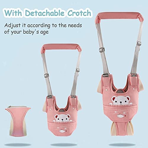 Baby Walking Harness Handheld Baby Walker Assistant Belt Adjustable Toddler Infant Walker Safety Harnesses Standing Up and Walking Learning Helper with Detachable Crotch for 9-24 Month (Pink)