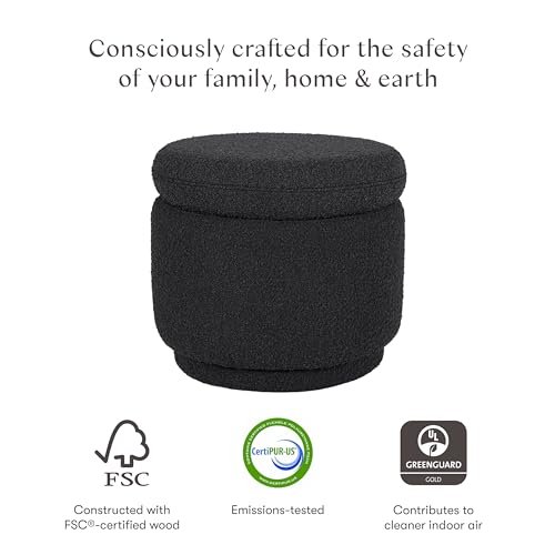 Babyletto Enoki Storage Ottoman in Black Boucle, Greenguard Gold and CertiPUR-US Certified