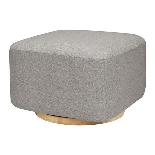 Babyletto Kiwi Gliding Ottoman in Performance Grey Eco-Weave with Light Wood Base, Water Repellent & Stain Resistant, Greenguard Gold and CertiPUR-US Certified