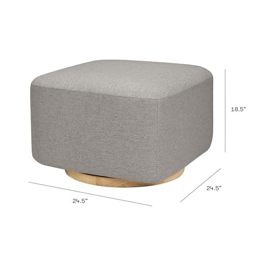 Babyletto Kiwi Gliding Ottoman in Performance Grey Eco-Weave with Light Wood Base, Water Repellent & Stain Resistant, Greenguard Gold and CertiPUR-US Certified