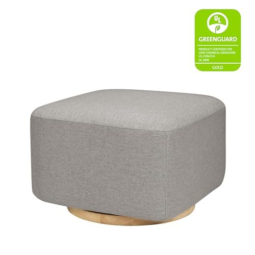 Babyletto Kiwi Gliding Ottoman in Performance Grey Eco-Weave with Light Wood Base, Water Repellent & Stain Resistant, Greenguard Gold and CertiPUR-US Certified