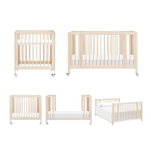 babyletto Rolli 9-in-1 Convertible Baby Crib w/Wheels - Includes Conversion Kits for Bassinet, Standard Crib, Toddler Bed, Daybed & Junior Bed - GREENGUARD Gold - 3 Adjustable Heights, Washed Natural
