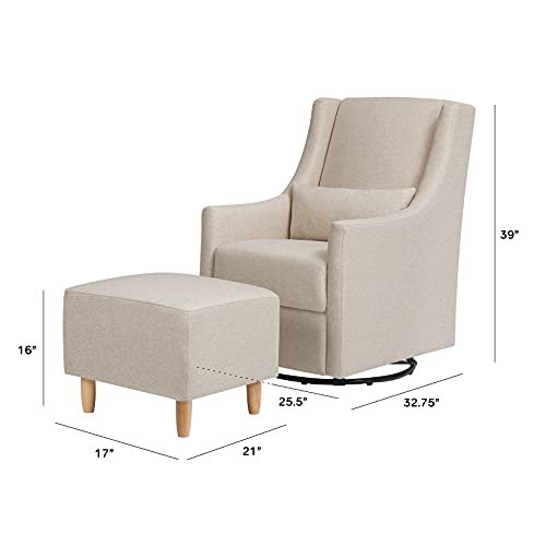 Babyletto Toco Upholstered Swivel Glider and Stationary Ottoman in Performance Beach Eco-Weave, Water Repellent & Stain Resistant, Greenguard Gold Certified