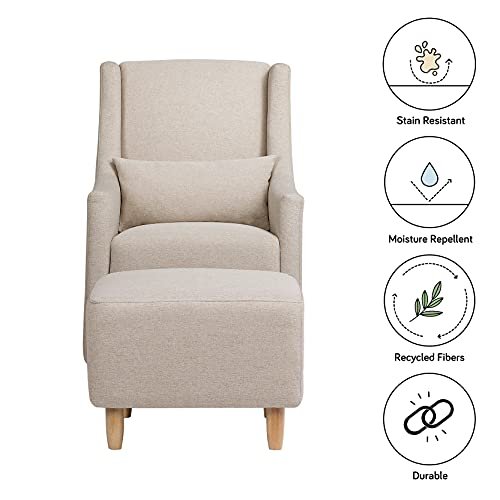 Babyletto Toco Upholstered Swivel Glider and Stationary Ottoman in Performance Beach Eco-Weave, Water Repellent & Stain Resistant, Greenguard Gold Certified