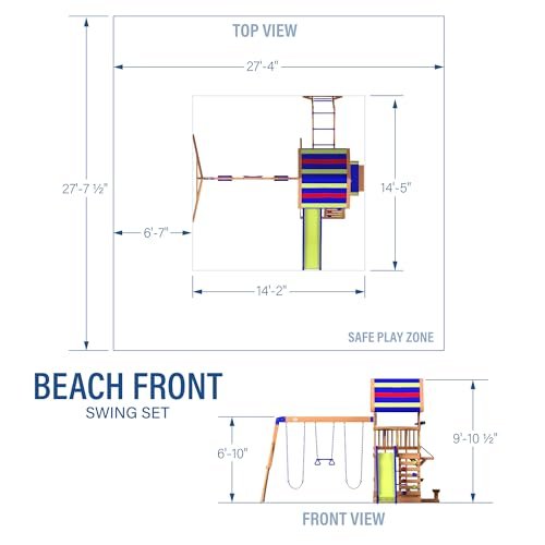 Backyard Discovery Beach Front Cedar Wood Swing Set with Wave Slide, Play Deck, Monkey Bars, Rock Wall Ladder, Shaded Picnic Area, Snack Bar, Belt Swings, Trapeze, Sandbox Area, Outdoor Playset