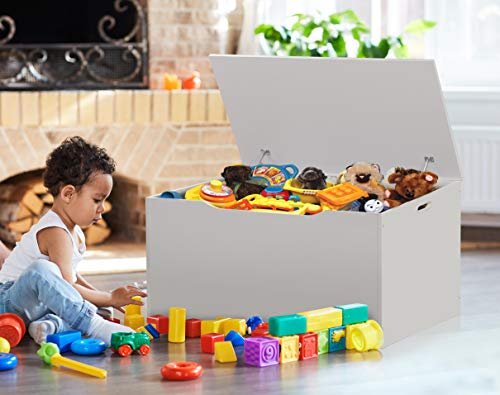 Badger Basket Kids Toy Box Bench - Wooden Chest with Flip-Top Lid, Safety Hinges & 4.5 Cubic Feet Storage Capacity - Stylish Storage Organizer for Toys, Books & Nursery Essentials - White