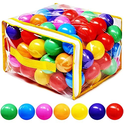 Ball Pit Balls Phthalate Free BPA Free Crush Proof Plastic - 7 Bright Colors in Reusable Play Toys for Kids with Storage Bag