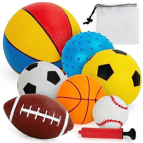 Balls for Toddlers 1-3,Toddler Sports Toys,Set of 7 Kids Ball Soft Foam Baby Sports Balls- Soccer Ball Basketball Baseball Rugby Bounce Ball Playground Indoor Outdoor Toys Gifts,with Free Bump/Bag…