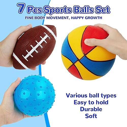 Balls for Toddlers 1-3,Toddler Sports Toys,Set of 7 Kids Ball Soft Foam Baby Sports Balls- Soccer Ball Basketball Baseball Rugby Bounce Ball Playground Indoor Outdoor Toys Gifts,with Free Bump/Bag…