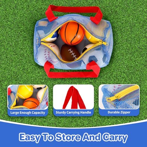 Balls Toys Gift for Toddlers 3 4 5 Years Old,6 Small Sports Foam Balls for Baby with Soccer Ball,Basketball,Football,Baseball,Tennis Ball and Volleyball,Mini Soft Balls for Kids Boys Girl