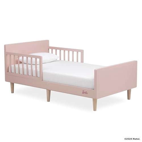 Barbie Los Altos Wooden Toddler Bed in Blush Pink, JPMA Certified with Two Wooden Safety Side Rails, Low to Floor Design, Floor Toddler Bed, Easy to Clean & Assemble