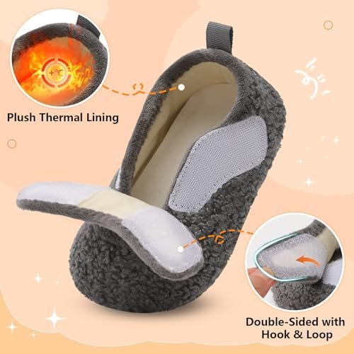 BARERUN Toddler Slippers Boys Girls House Shoes Warm Kids Slippers With Non-Slip Rubber Sole Fuzzy Cozy Walking Shoes Indoor/Outdoor