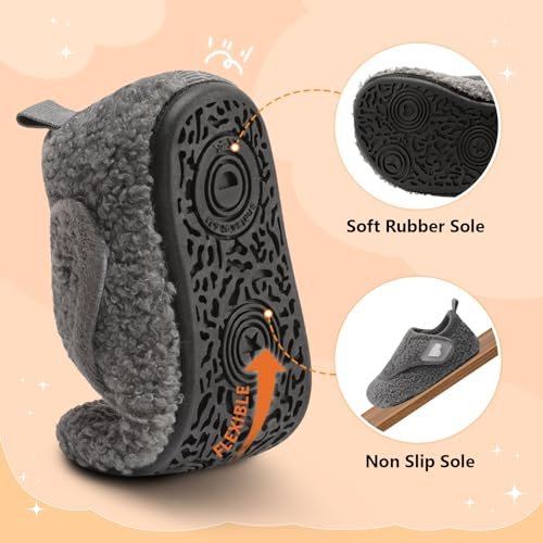 BARERUN Toddler Slippers Boys Girls House Shoes Warm Kids Slippers With Non-Slip Rubber Sole Fuzzy Cozy Walking Shoes Indoor/Outdoor