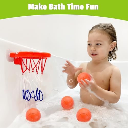 Bath Toys - Bathtub Basketball Hoop for Kids Toddlers - Mold Free Bath Toys with Suction Cup & 3 No Hole Balls - Shower and Bathtub Toys for Toddlers - Boys Girls
