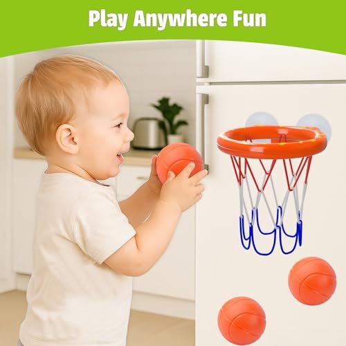 Bath Toys - Bathtub Basketball Hoop for Kids Toddlers - Mold Free Bath Toys with Suction Cup & 3 No Hole Balls - Shower and Bathtub Toys for Toddlers - Boys Girls