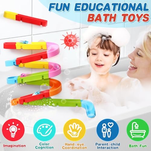 Bath Toys for Kids Ages 3-5 4-8 Toddler Bath Toys 38 PCS Bathtub Shower Toys DIY Water Marble Run Slippery Slide Birthday Gift for 2 3 4 5 6 7 8 Year Old Boys Girls