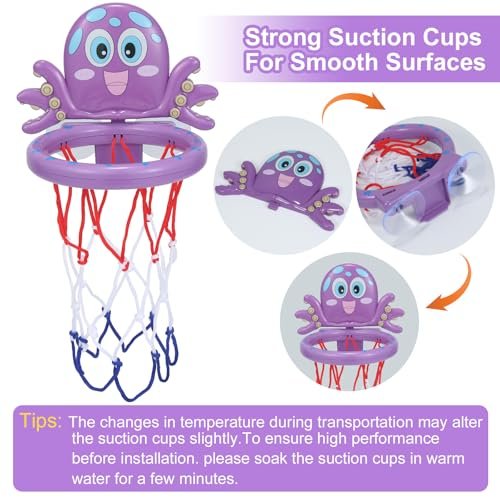 Bath Toys for Kids & Toddlers Ages 1-3 & 4-8: Newly Upgraded Basketball Hoop with Strong Suction Cup and 3 Mold - Free Balls! Enjoy Bathtub Basketball Shooting Game & Fun Hoop for Boys Girls Baby