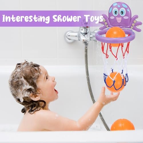 Bath Toys for Kids & Toddlers Ages 1-3 & 4-8: Newly Upgraded Basketball Hoop with Strong Suction Cup and 3 Mold - Free Balls! Enjoy Bathtub Basketball Shooting Game & Fun Hoop for Boys Girls Baby