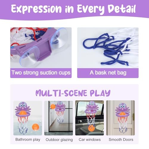 Bath Toys for Kids & Toddlers Ages 1-3 & 4-8: Newly Upgraded Basketball Hoop with Strong Suction Cup and 3 Mold - Free Balls! Enjoy Bathtub Basketball Shooting Game & Fun Hoop for Boys Girls Baby