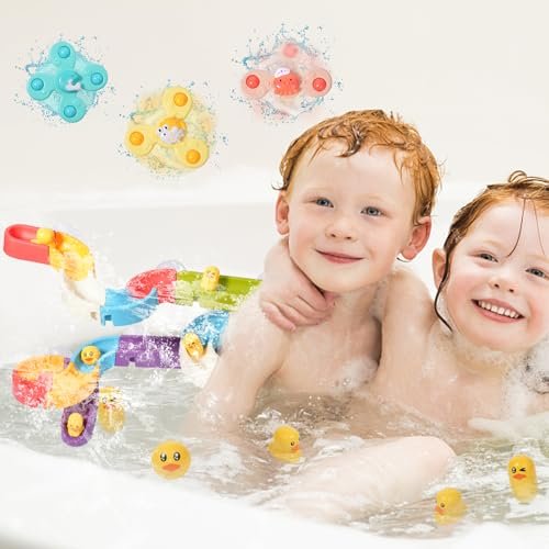 Bath Toys Toddlers（37PCS） Duck Slide Bath Toy Track with 3 Rotating Suction Cups Toys,Bath Toys for Kids Ages 4-8 , DIY Bathtub Time Birthday Gifts for Toddler Kids 3+ Years Old