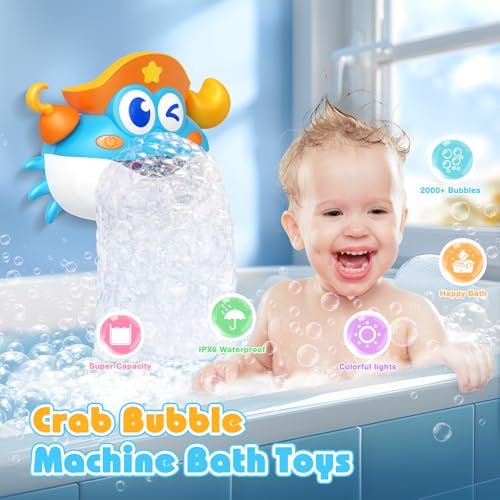 Bath Toys,Crab Baby Bath Toys Light Up Bath Bubble Machine with Colourful RGB Light Great Birthday Gift for Boys and Girls Toddler Toy for Kids Ages 1-3 4-8