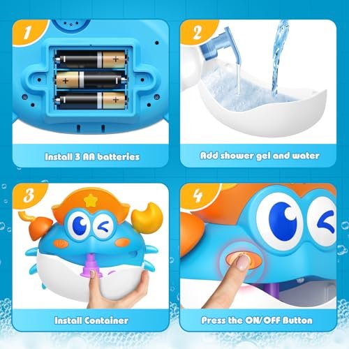 Bath Toys,Crab Baby Bath Toys Light Up Bath Bubble Machine with Colourful RGB Light Great Birthday Gift for Boys and Girls Toddler Toy for Kids Ages 1-3 4-8