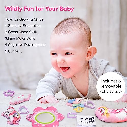 BATTOP Baby Gym Play Mat, 8-in-1 Tummy Time Activity Mat & Ball Pit with 6 Toys, Washable Sensory Playmat for Visual/Hearing/Motor Development, Newborn Gift 0-12 Months (Pink)