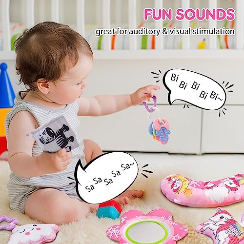 BATTOP Baby Gym Play Mat, 8-in-1 Tummy Time Activity Mat & Ball Pit with 6 Toys, Washable Sensory Playmat for Visual/Hearing/Motor Development, Newborn Gift 0-12 Months (Pink)