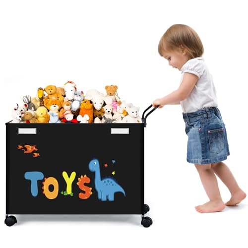 BBLIKE Toy Box for Living Room Area, Large Toy Chest for Toddlers, Extra Toy Storage Organizer on Wheels, Baby Toy Box for Girls Boys, Black