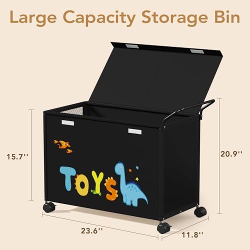 BBLIKE Toy Box for Living Room Area, Large Toy Chest for Toddlers, Extra Toy Storage Organizer on Wheels, Baby Toy Box for Girls Boys, Black