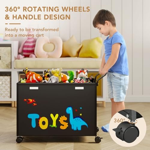 BBLIKE Toy Box for Living Room Area, Large Toy Chest for Toddlers, Extra Toy Storage Organizer on Wheels, Baby Toy Box for Girls Boys, Black