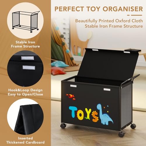 BBLIKE Toy Box for Living Room Area, Large Toy Chest for Toddlers, Extra Toy Storage Organizer on Wheels, Baby Toy Box for Girls Boys, Black