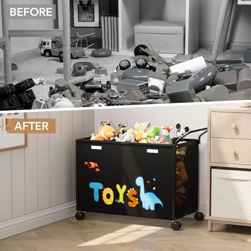 BBLIKE Toy Box for Living Room Area, Large Toy Chest for Toddlers, Extra Toy Storage Organizer on Wheels, Baby Toy Box for Girls Boys, Black