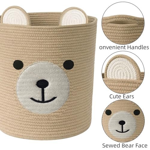 Bear Basket for Nursery, Baby Baskets for Storage, Baby Shower Baskets, Laundry Basket, Storage Hamper for Children Kids Toy Plant Indoor Corner (Brown)