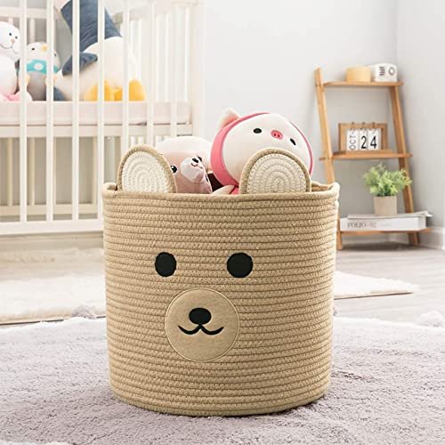 Bear Laundry Baskets Laundry Hamper Storage Baskets with Handles,Decorative Basket for Living room,Woven Storage Basket for Toys Bin Pillows Blankets Clothes (Khaki)