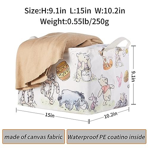 Bear Storage Basket, Nursery Large Hamper Canvas Laundry Basket Foldable With Waterproof Pe Coating,For Kids Boys And Girls, Bathroom, Bedroom, Clothes,Toy Bin (Rice white)