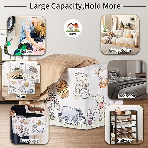Bear Storage Basket, Nursery Large Hamper Canvas Laundry Basket Foldable With Waterproof Pe Coating,For Kids Boys And Girls, Bathroom, Bedroom, Clothes,Toy Bin (Rice white)