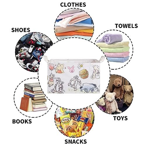 Bear Storage Basket, Nursery Large Hamper Canvas Laundry Basket Foldable With Waterproof Pe Coating,For Kids Boys And Girls, Bathroom, Bedroom, Clothes,Toy Bin (Rice white)