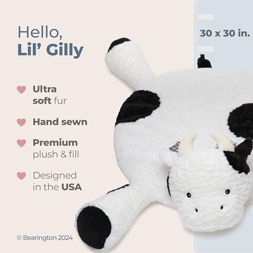 Bearington Collection Lil' Gilly (30 Inch) Cow Tummy Time Mat - Cow Baby Blanket - Pillow for Baby