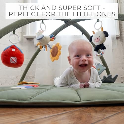 Beautiful Baby Play Gym and Tummy Time Mat - Soft Mat with 5 Farm Toys Creates The Perfect Activity Area for Your Girl/Boy - Stylish Infant Floor Playmat Fits Nicely with Any Playroom Decor