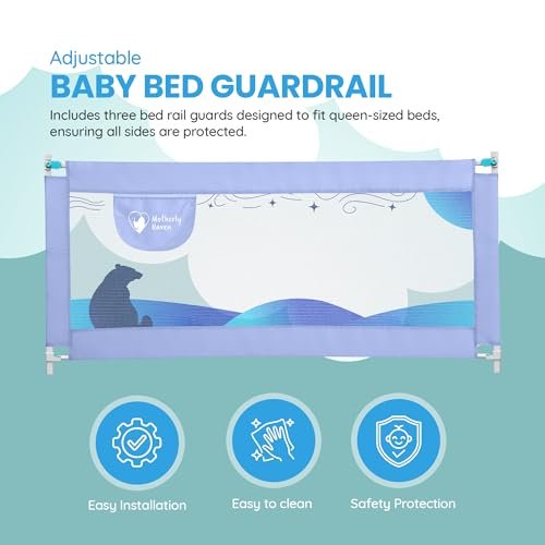 Bed Rail for Toddlers Bed Rails Guard for Queen Size Bed, Adjustable Height & Secure Safety Queen Size Bed Rails - (3 Sides)