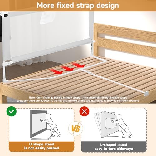 Bed Rail for Toddlers, Foldable Bed Rails Quick Assembly, Height Adjustable Bed Rail Guard with Steady U-Shape Base for Toddlers, Baby, Kids (1, 1 Side 74.8'')