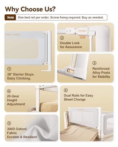 Bed Rail for Toddlers, Thickened & Reinforced Toddler Bed Rails with Height Adjustable, Upgraded Kids Baby Bed Rail Guard, Bed Side Rails for Twin, Full, King Size, Grey, 1 Side, 74.8" Lx28 H