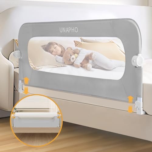 Bed Rail for Toddlers,Swing Down Kids Bed Rails Guard for Twin,Full,Queen,King,Bunk Size Bed,Extral Tall Child Bed Rail Guard with Reinforced Anchor Safety System(Grey, 32inch)