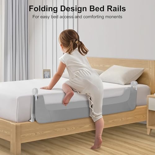 Bed Rail for Toddlers,Swing Down Kids Bed Rails Guard for Twin,Full,Queen,King,Bunk Size Bed,Extral Tall Child Bed Rail Guard with Reinforced Anchor Safety System(Grey, 32inch)