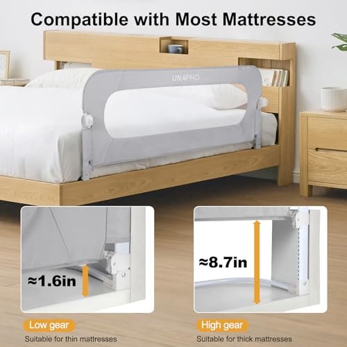 Bed Rail for Toddlers,Swing Down Kids Bed Rails Guard for Twin,Full,Queen,King,Bunk Size Bed,Extral Tall Child Bed Rail Guard with Reinforced Anchor Safety System(Grey, 32inch)
